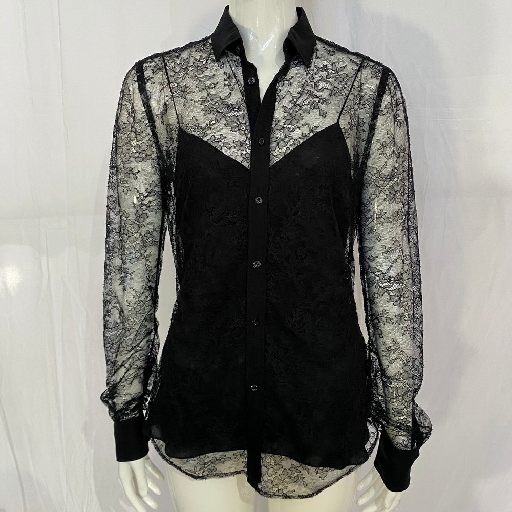 Glamorous Sheer Lace Ralph Lauren Collection Blouse